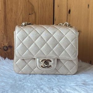 💜SOLD💜CHANEL Iridescent Gold Lambskin Mini Flap